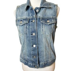 Gap 1969 Womens Blue Denim Button Front Vest Size Small Casual Classic Timeless